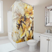 花シャワーカーテン付きミツバチ シャワーカーテン (インサイチュ)