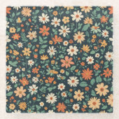 花シンプル柄 ガラスコースター (正面)