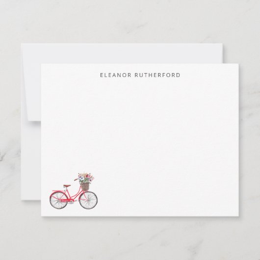 花シンプル自転車付きパーソナライズされた自転車 ノートカード (正面)