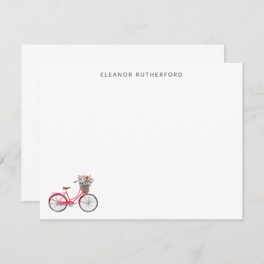 花シンプル自転車付きパーソナライズされた自転車 ノートカード (正面/裏面)
