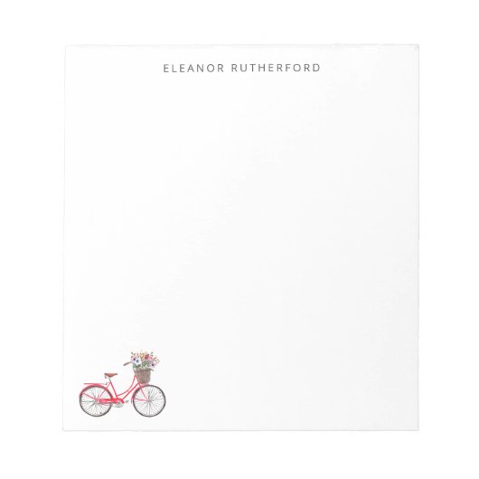 花シンプル自転車付きパーソナライズされた自転車 ノートパッド (正面)