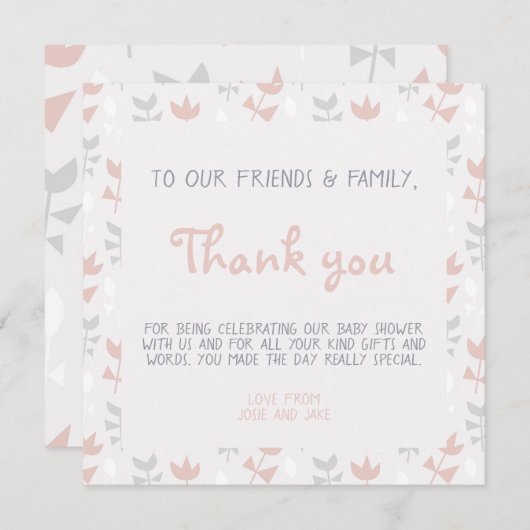 花シンプル赤ちゃんシャワーソフトパステル 招待状 (正面/裏面)