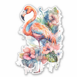 花シール付きピンクのフラミンゴ シール
