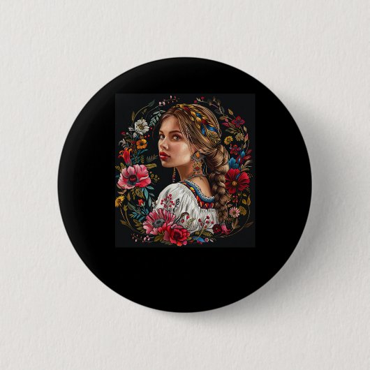花シール付き少女 缶バッジ (正面)