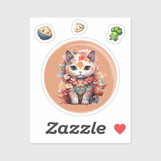 花シール付き招き猫 シール (シート)