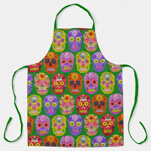 花スカルシームレスパターン2018 エプロン (正面)