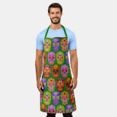 花スカルシームレスパターン2018 エプロン (着用した状態)