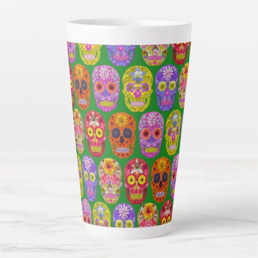 花スカルシームレスパターン2018 カフェラテマグ (正面)