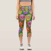 花スカルシームレスパターン2018 カプリレギンス (正面)