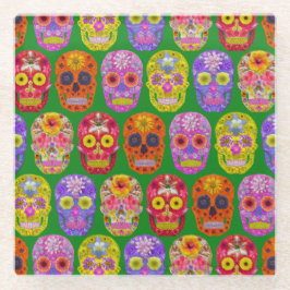 花スカルシームレスパターン2018 ガラスコースター