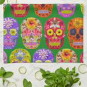 花スカルシームレスパターン2018 キッチンタオル (折り畳み)