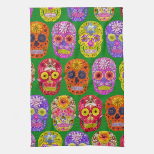 花スカルシームレスパターン2018 キッチンタオル (縦)