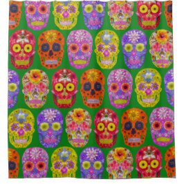 花スカルシームレスパターン2018 シャワーカーテン