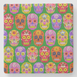 花スカルシームレスパターン2018 ストーンコースター