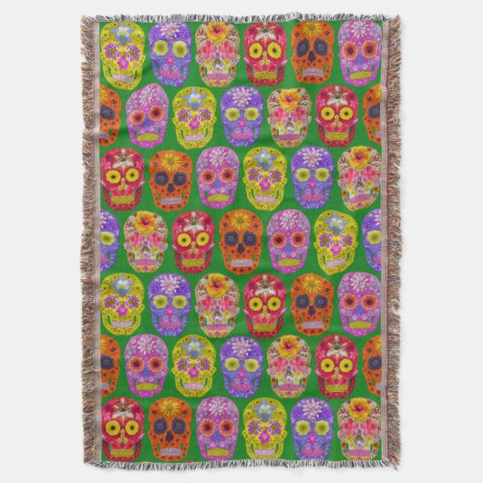 花スカルシームレスパターン2018 スローブランケット (正面縦)