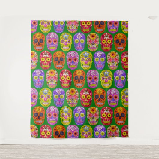 花スカルシームレスパターン2018 タペストリー (正面)