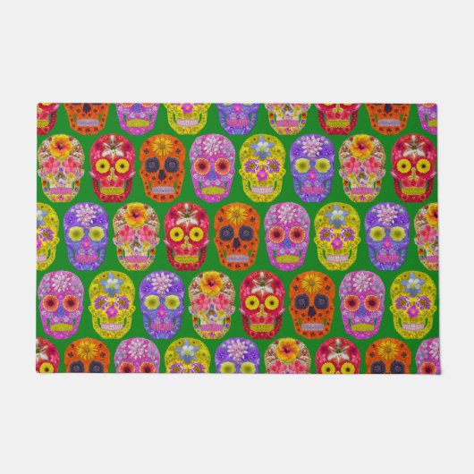 花スカルシームレスパターン2018 ドアマット (正面)