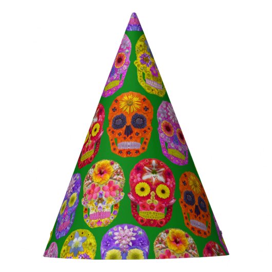 花スカルシームレスパターン2018 パーティーハット (正面)