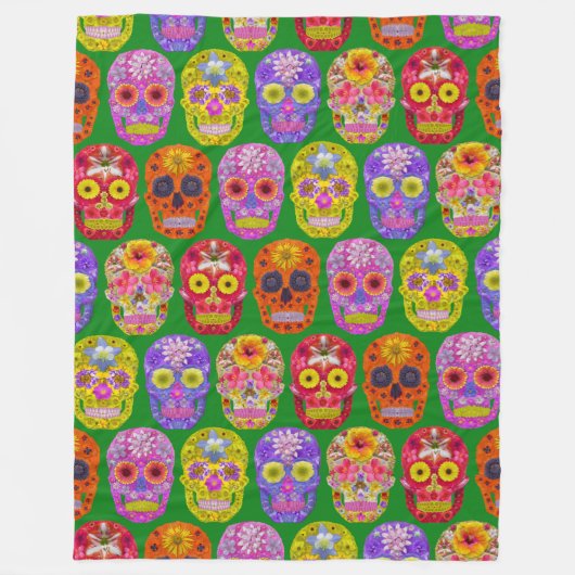 花スカルシームレスパターン2018 フリースブランケット (正面)