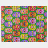 花スカルシームレスパターン2018 フリースブランケット (正面(横))