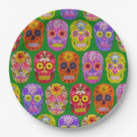 花スカルシームレスパターン2018 ペーパープレート (正面)