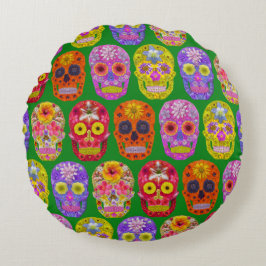 花スカルシームレスパターン2018 ラウンドクッション