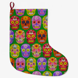 花スカルシームレスパターン2018 ラージクリスマスストッキング