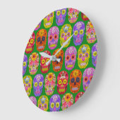花スカルシームレスパターン2018 ラージ壁時計 (傾斜)