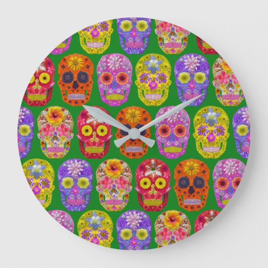 花スカルシームレスパターン2018 ラージ壁時計 (正面)