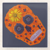 花スカル1 ガラスコースター (正面)