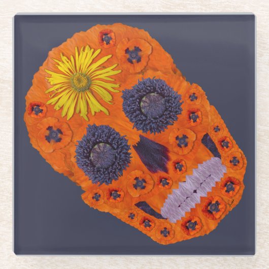 花スカル1 ガラスコースター (正面)