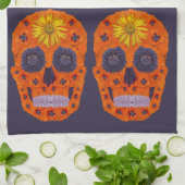 花スカル1 キッチンタオル (折り畳み)