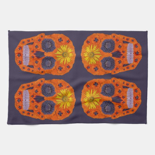 花スカル1 キッチンタオル (横)