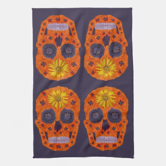 花スカル1 キッチンタオル (縦)