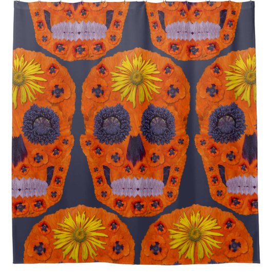 花スカル1 シャワーカーテン (正面)