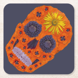花スカル1 スクエアペーパーコースター
