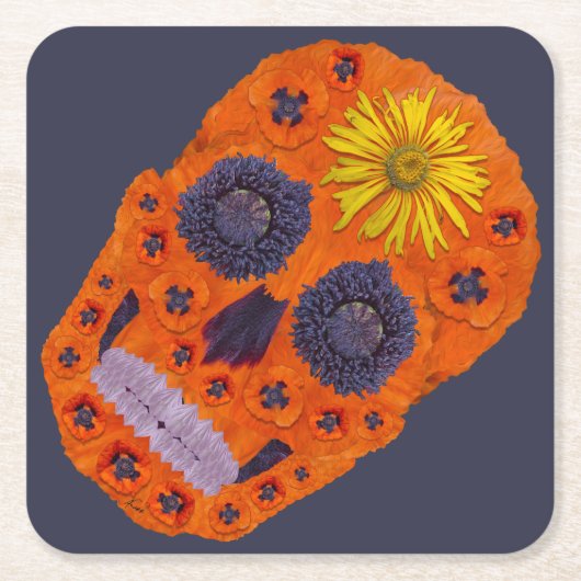 花スカル1 スクエアペーパーコースター (正面)