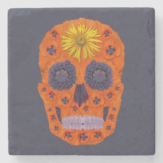 花スカル1 ストーンコースター (正面)