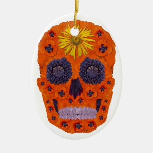 花スカル1 セラミックオーナメント (正面)