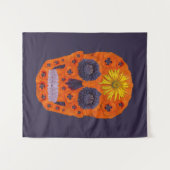 花スカル1 タペストリー (正面(横))