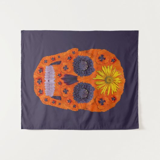 花スカル1 タペストリー (正面(横))