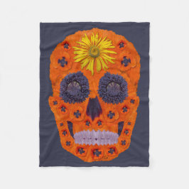 花スカル1 フリースブランケット