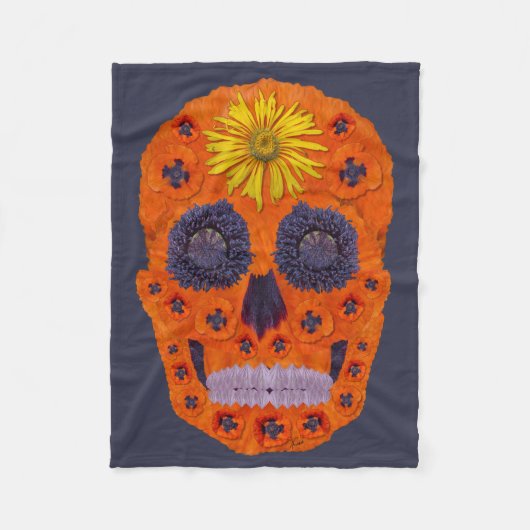 花スカル1 フリースブランケット (正面)