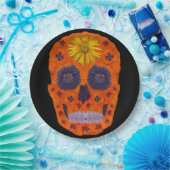 花スカル1 ペーパープレート (パーティー)