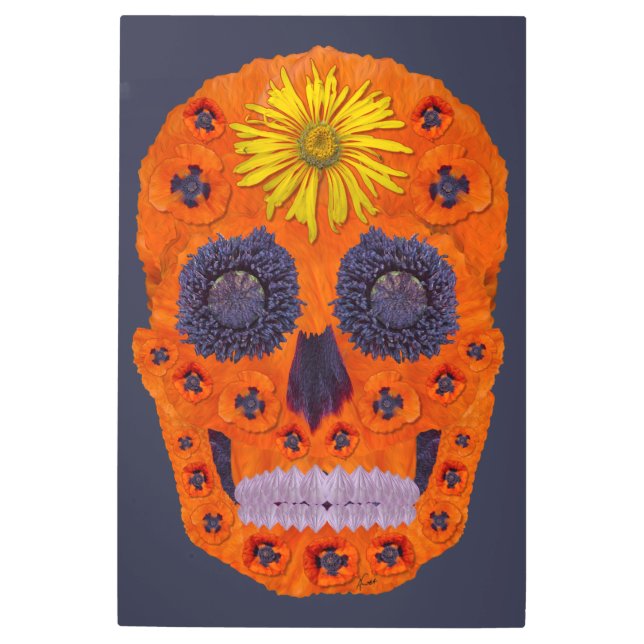 花スカル1 メタルプリント (正面)