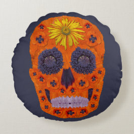 花スカル1 ラウンドクッション