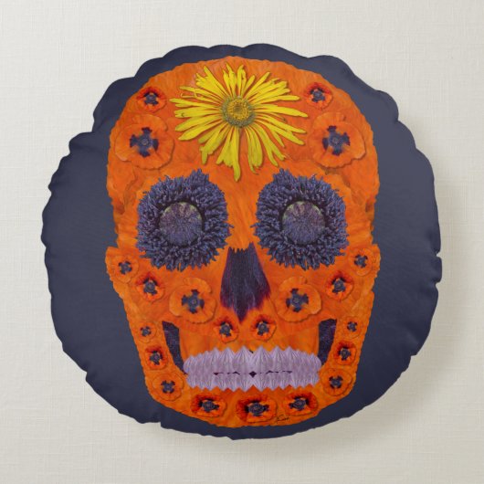 花スカル1 ラウンドクッション (正面)