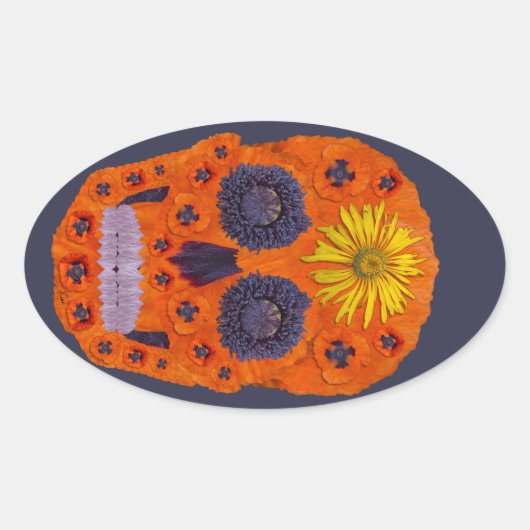 花スカル1 楕円形シール (正面)