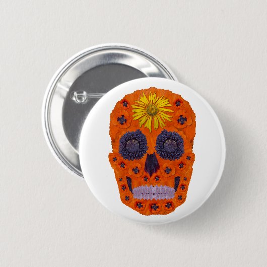 花スカル1 缶バッジ (正面&裏面)
