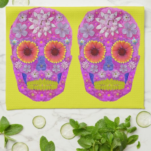 花スカル2 キッチンタオル (折り畳み)